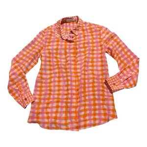 Altuzarra Constintina Gingham Plaid 100% Silk Button Front Top Sz 38